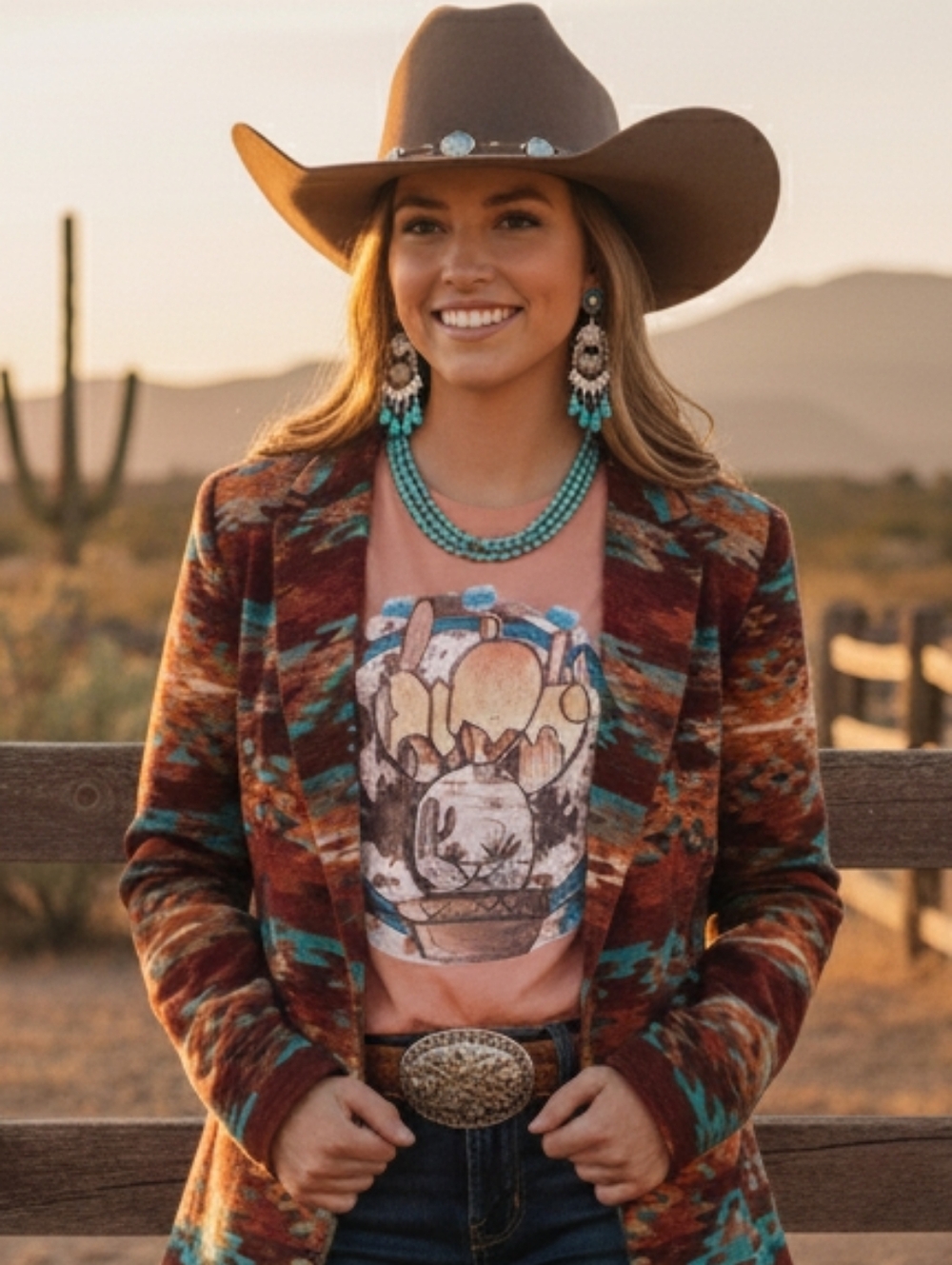 Womens Peach Desert Graphic Short Sleeve Tee